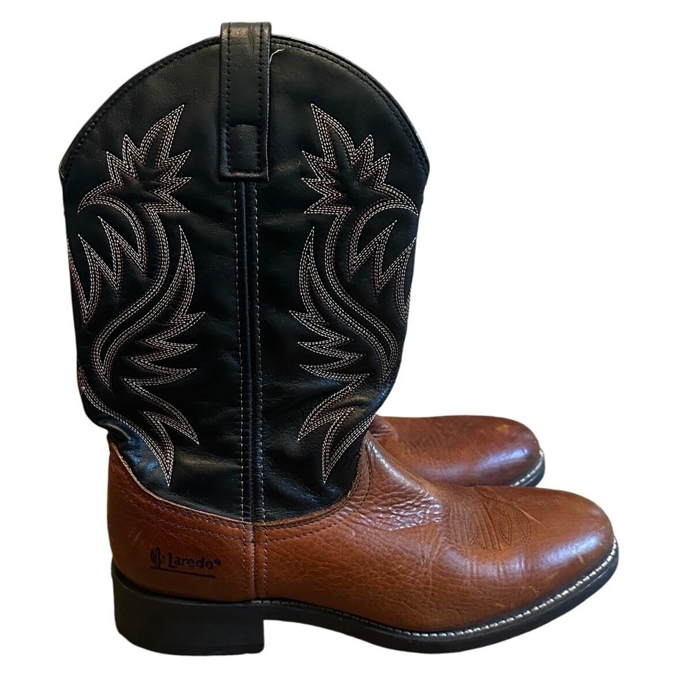 Laredo Brown Black Leather Western Cowboy Boots Men's 9.5 D